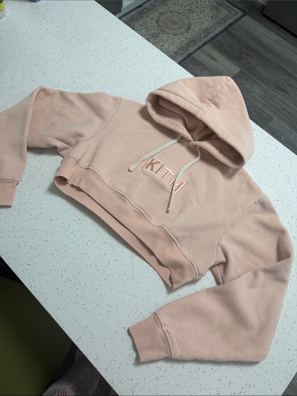 Kith Cropped Hoodie in Blush Pink